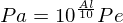 Pa = 10^{\frac{A l}{10}} Pe